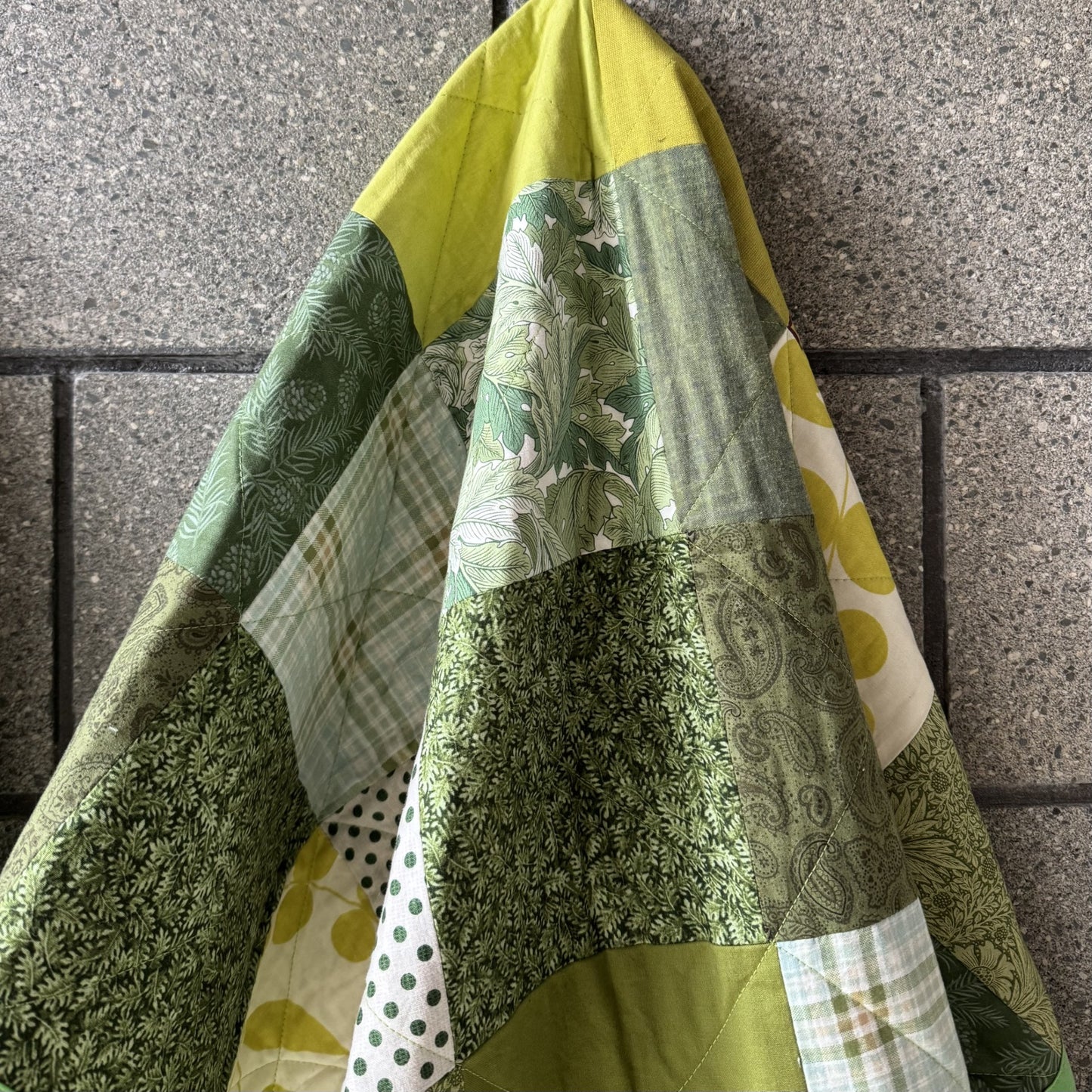 "Spring Green" New and Upcycled Fabric Sofa Quilt