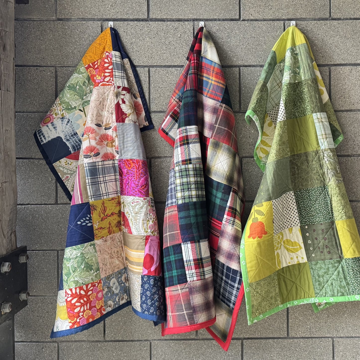 "Spring Green" New and Upcycled Fabric Sofa Quilt