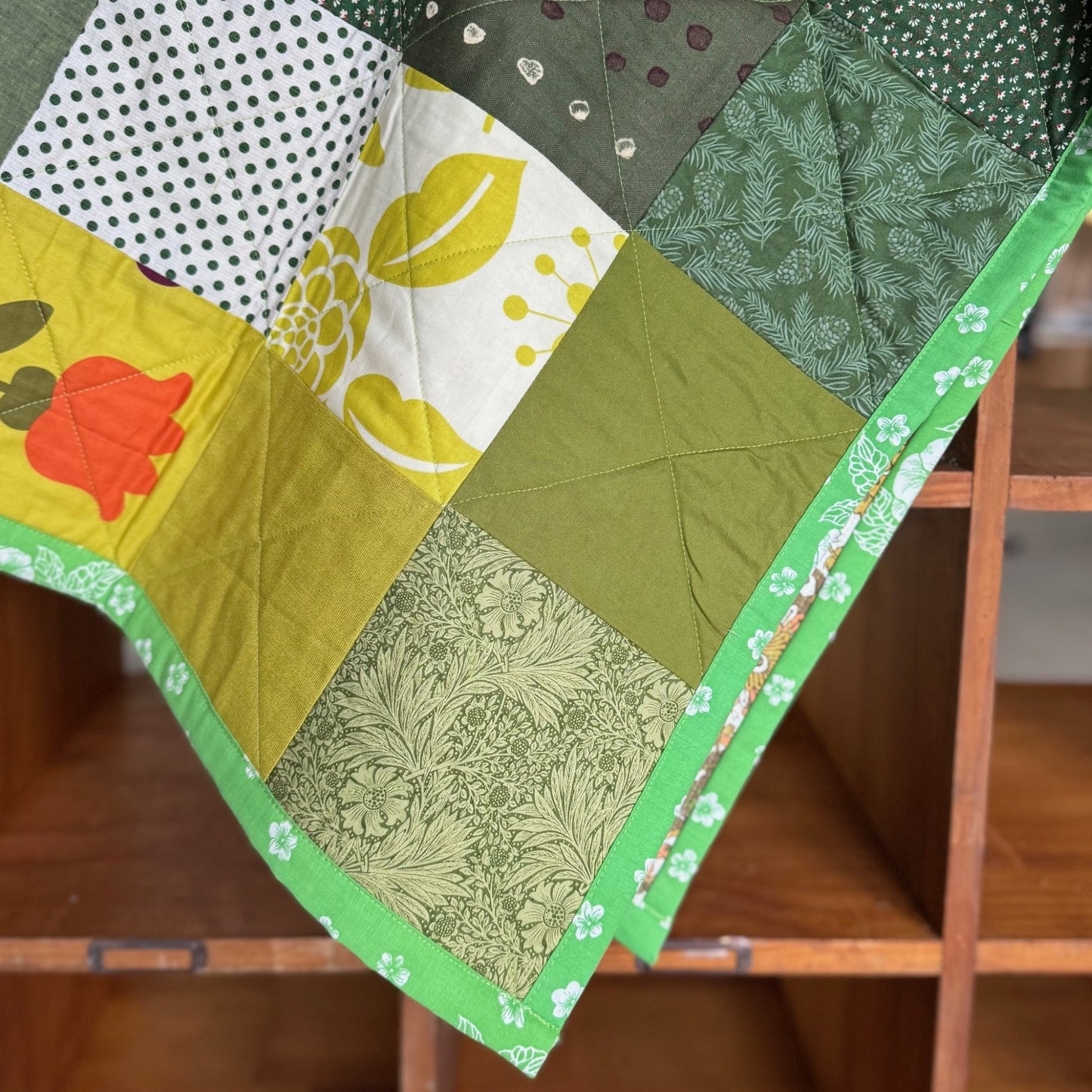 "Spring Green" New and Upcycled Fabric Sofa Quilt