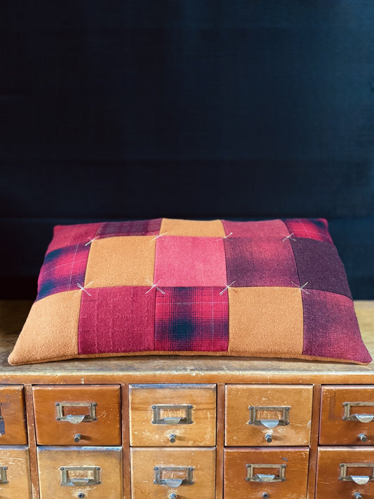 Wool Squares Large Cushion - Warm Reds